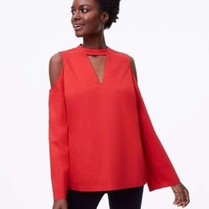 LOFT Cutout Cold Shoulder Blouse Red Medium